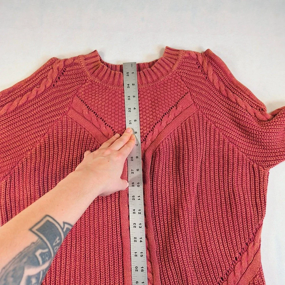 Umgee Chunky Sweater Red Cable Knit Pullover Long Sleeve Cozy Boho‎ Casual Top